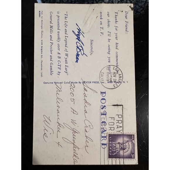 Vintage 1959 Hugh OBrian Fan Postcard Signed Photo With Wyatt Earp Bio Dexter Pr - Picture 5 of 13